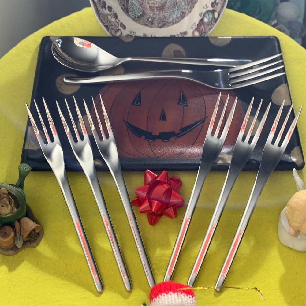 ONEIDA "Apex" Pattern Set/6 Forks-Serving Fork & Serving Spoon 18/10 SS GORGEOUS